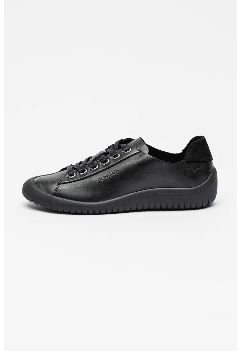 Pantofi sport de piele cu sireturi, Negru