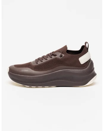 Pantofi sport wedge din material textil, Maro cognac