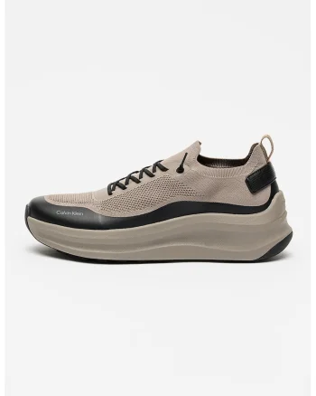 Pantofi sport din material textil cu logo, Negru/Maro taupe