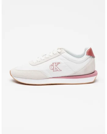 Pantofi sport de piele intoarsa cu garnituri din material textil, Alb/Roz zmeuriu/Bej deschis