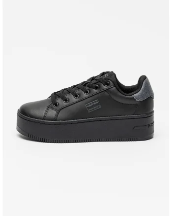 Pantofi sport flatform cu segmente de piele, Negru