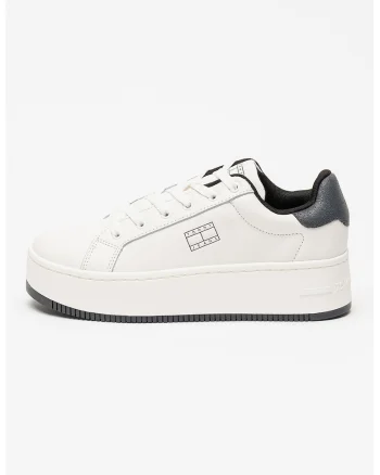 Pantofi sport flatform cu segmente de piele, Gri carbune/Alb optic