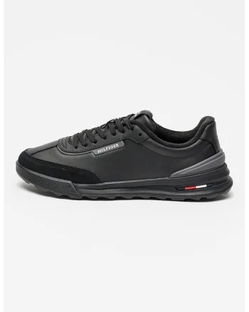 Pantofi sport de piele si piele ecologica Retro Runner, Negru/Gri inchis