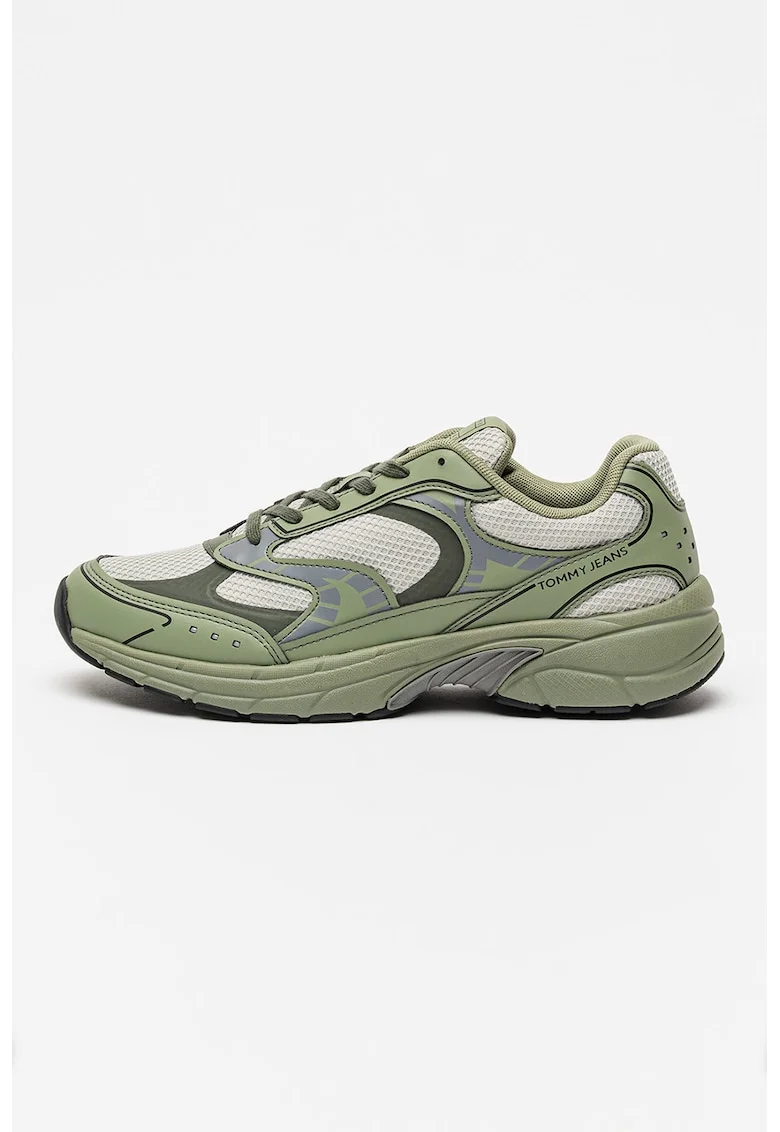 Pantofi sport de plasa cu garnituri de piele ecologica Archive, Verde feriga/Verde fistic