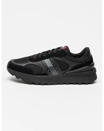 Pantofi sport de plasa cu insertii din piele intoarsa, Negru