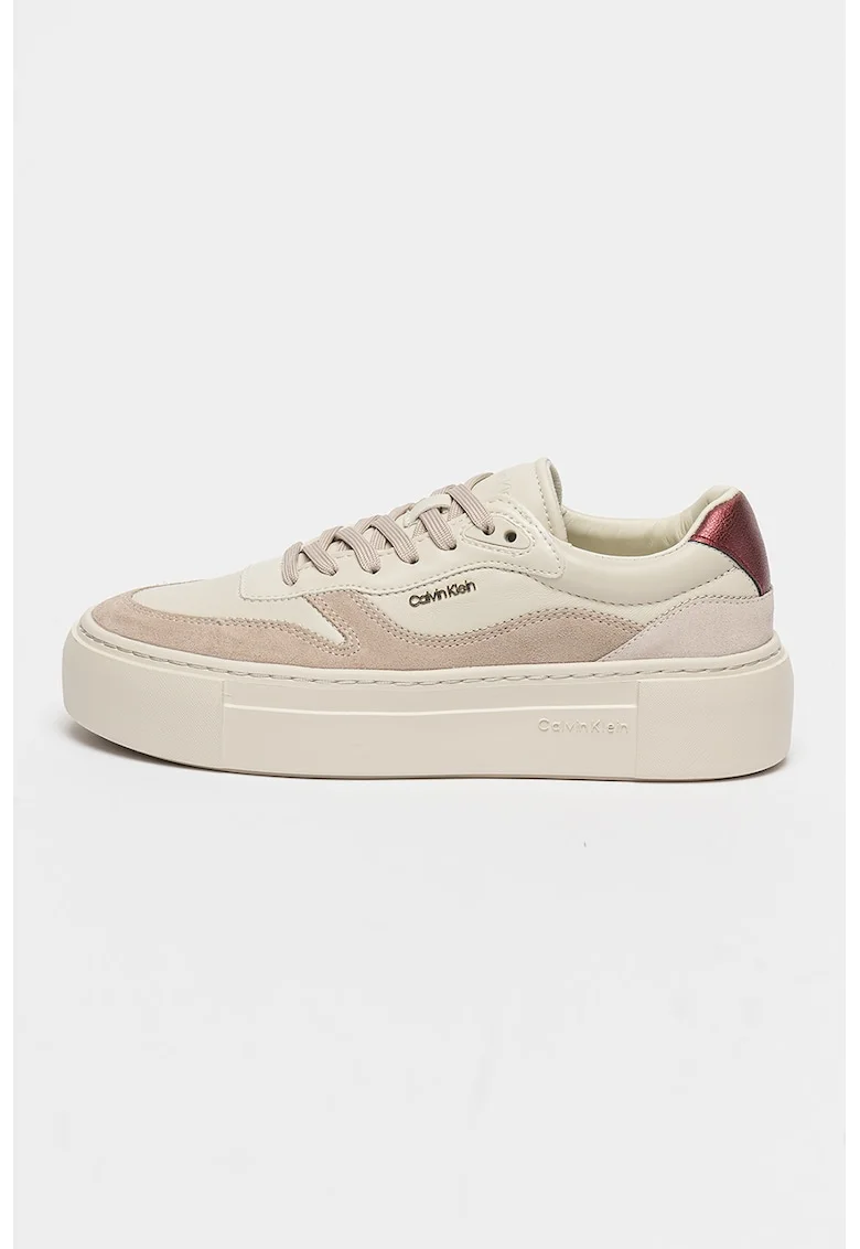 Pantofi sport flatform cu garnituri de piele intoarsa, Alb/Lila pal