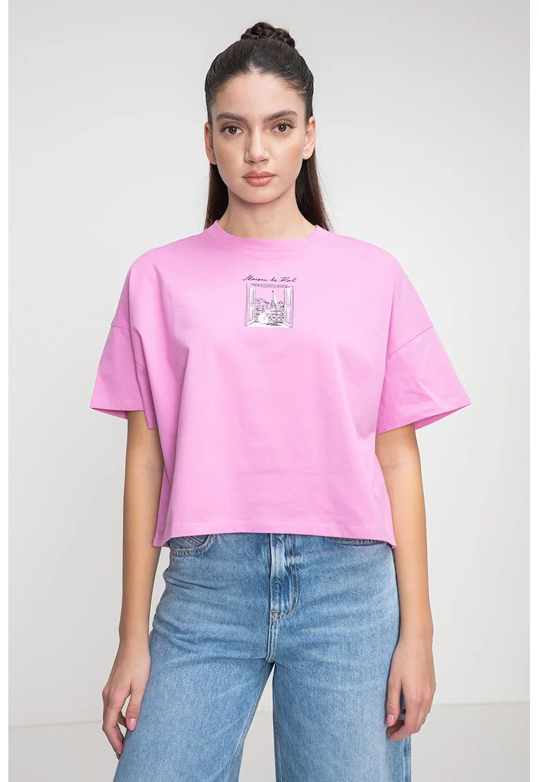 Tricou crop supradimensionat din bumbac organic, Roz