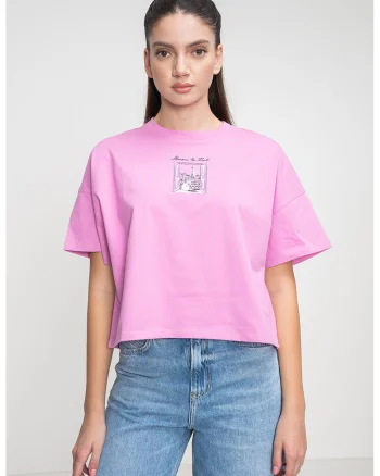 Tricou crop supradimensionat din bumbac organic, Roz