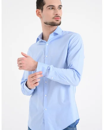 Camasa slim-fit cu model uni, Albastru deschis