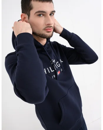 Hanorac slim-fit cu imprimeu logo, Bleumarin