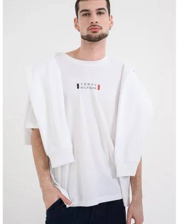 Tricou lejer cu imprimeu logo, Alb