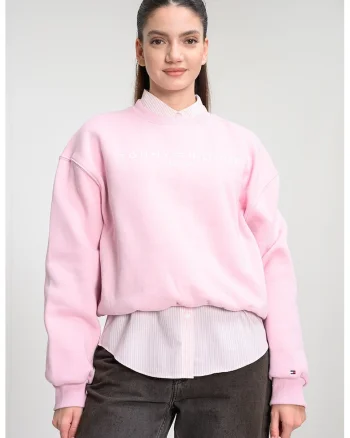 Bluza de trening cu croiala regular-fit si logo, Roz