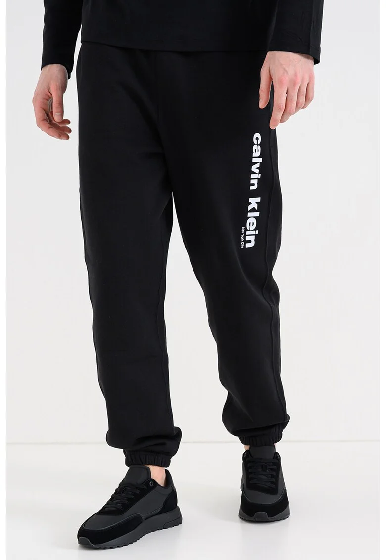 Pantaloni de trening din amestec de bumbac cu imprimeu logo, Negru