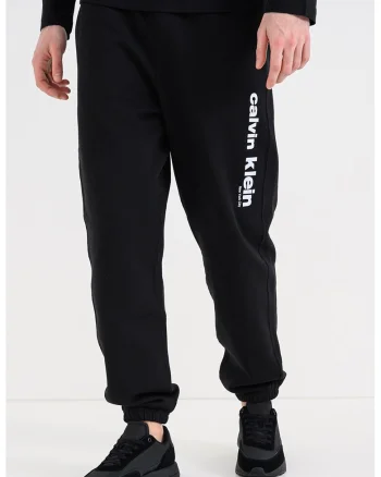 Pantaloni de trening din amestec de bumbac cu imprimeu logo, Negru