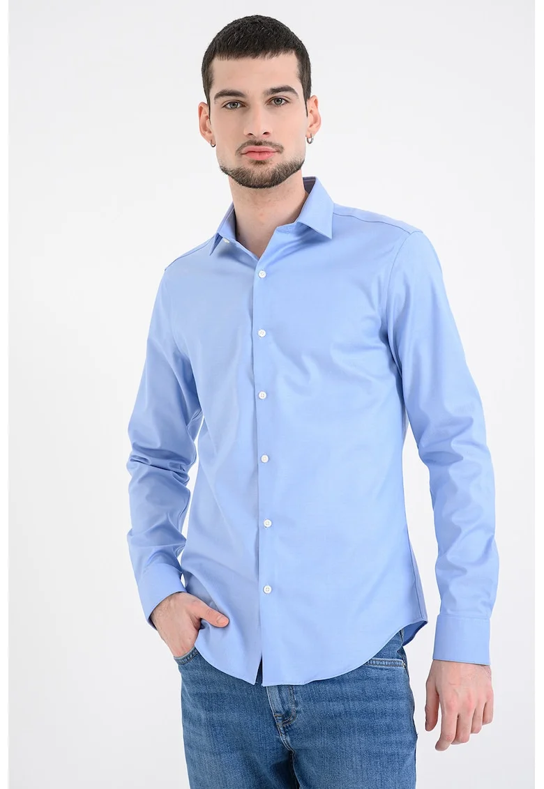 Camasa slim-fit din amestec de bumbac, Gri deschis/Albastru deschis