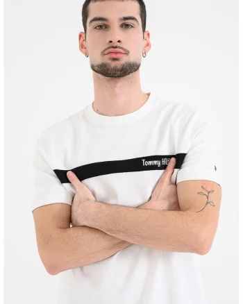 Tricou din bumbac cu decolteu la baza gatului, Alb/Negru