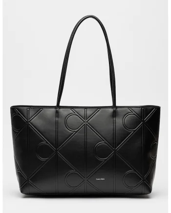 Geanta shopper cu model monograma, Negru