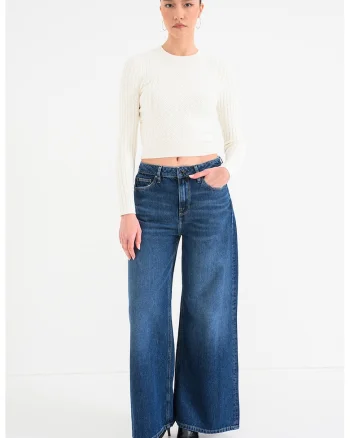 Pulover slim fit cu model torsade, Alb fildes