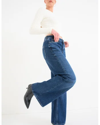 Blugi relaxed fit cu croiala ampla, Albastru inchis