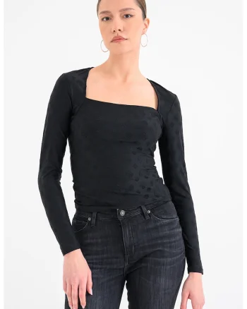 Bluza slim fit din jacquard, Negru