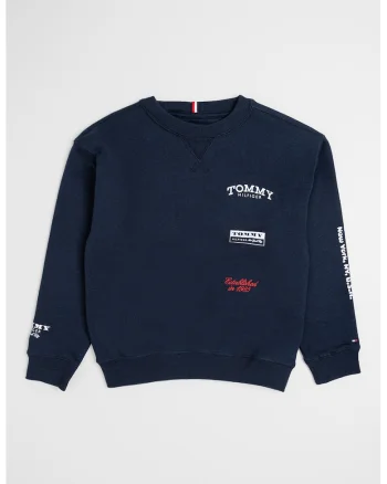 Bluza de trening din amestec de bumbac cu imprimeu logo discret, Bleumarin