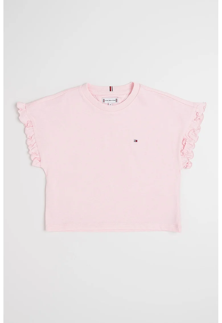 Tricou cu decolteu la baza gatului si logo, Roz pastel