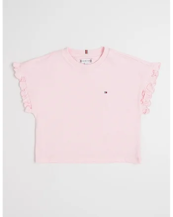 Tricou cu decolteu la baza gatului si logo, Roz pastel