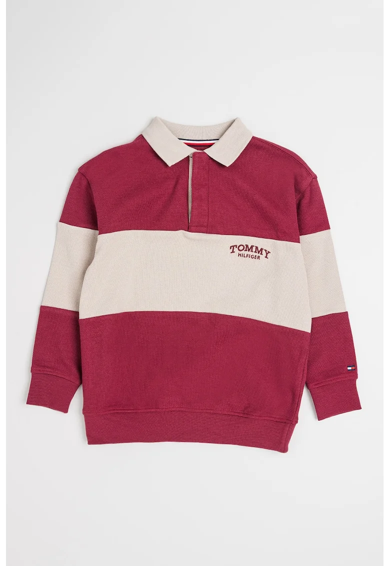 Bluza polo de bumbac cu aspect texturat, Visiniu/Maro taupe deschis