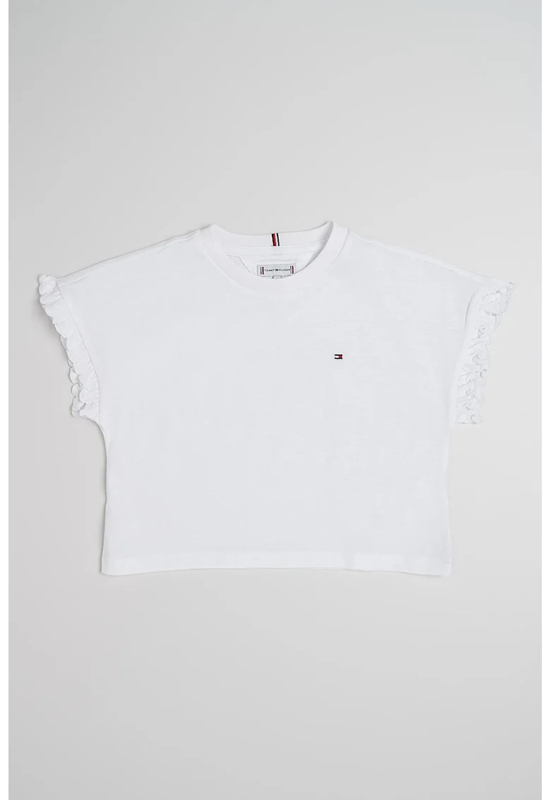 Tricou cu decolteu la baza gatului si logo, Alb optic
