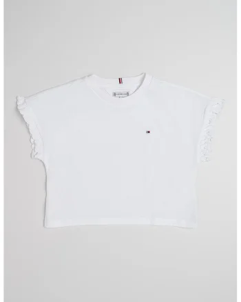 Tricou cu decolteu la baza gatului si logo, Alb optic