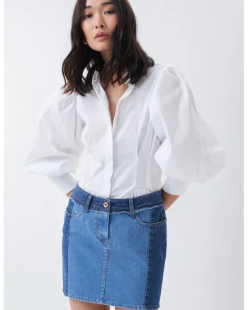 Fusta mini din denim, Albastru lavanda