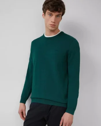Pulover cu decolteu la baza gatului, Verde inchis