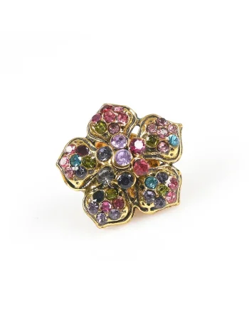 Brosă  floare aurie cu pietre multicolore set, 2x2cm