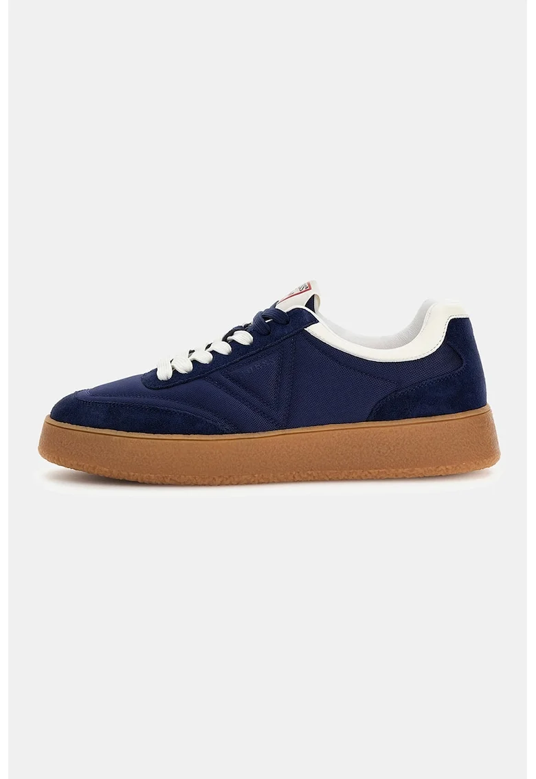 Pantofi sport low-cut cu garnituri din piele intoarsa, Albastru inchis