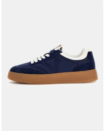 Pantofi sport low-cut cu garnituri din piele intoarsa, Albastru inchis