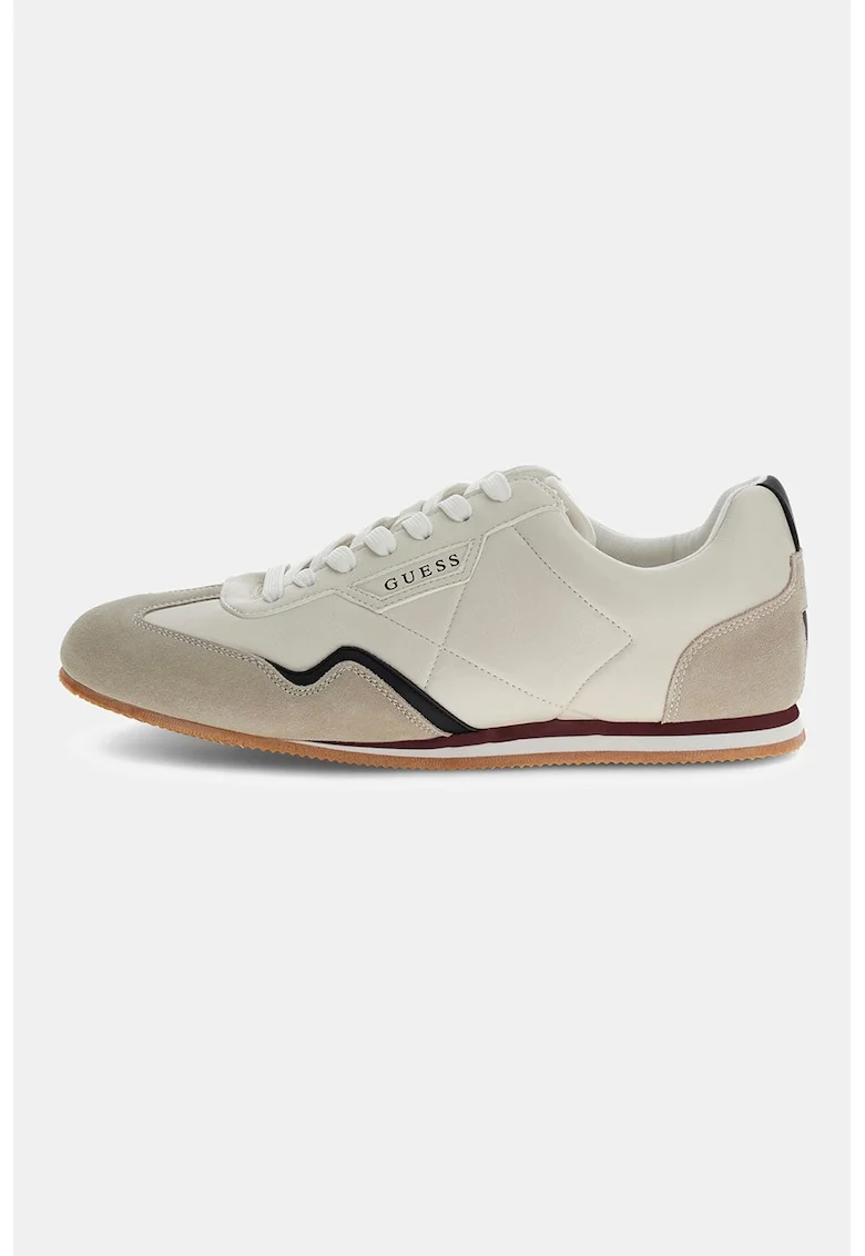 Pantofi sport low-cut cu garnituri din piele intoarsa, Maro taupe/Crem