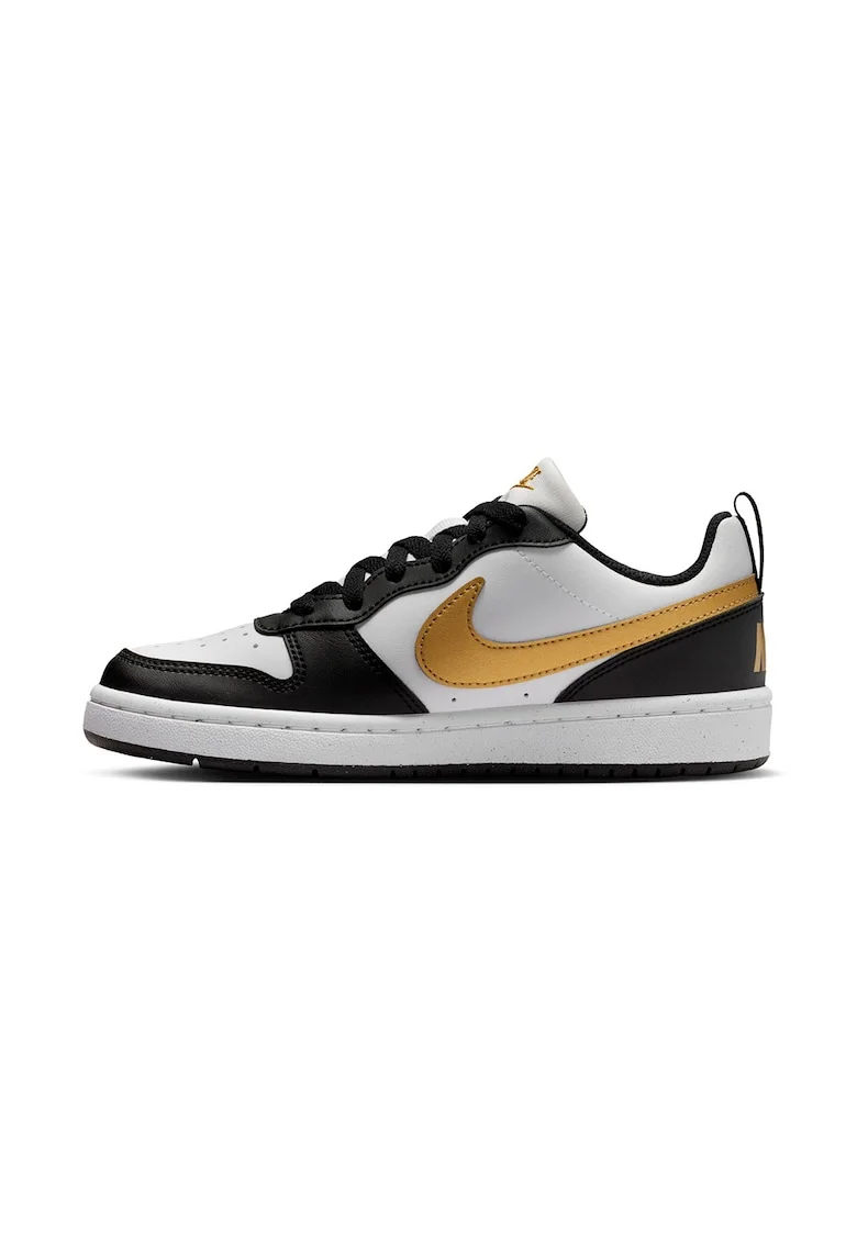 Pantofi sport din piele ecologica Court Borough, Alb/Negru/Maro deschis