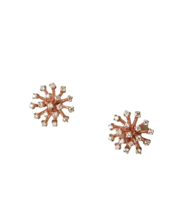 Cercei rose gold, forma de floare, cu pietre din zirconiu, Kalma C8,