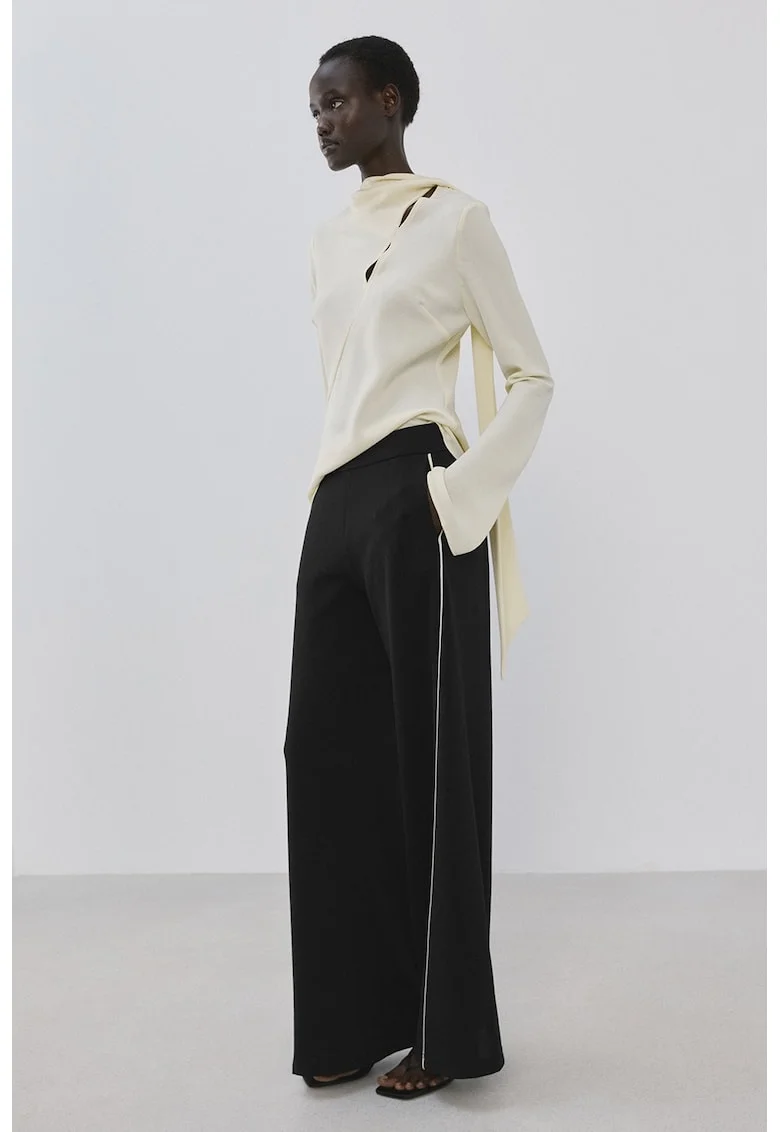 Pantaloni cu croiala ampla si talie elastica, Alb/Negru