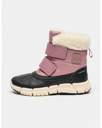 Ghete cu inchidere velcro si garnituri din material sintetic, Alb fildes/Negru/Lila pal