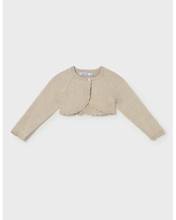 Cardigan crop cu nasturi, Maro deschis