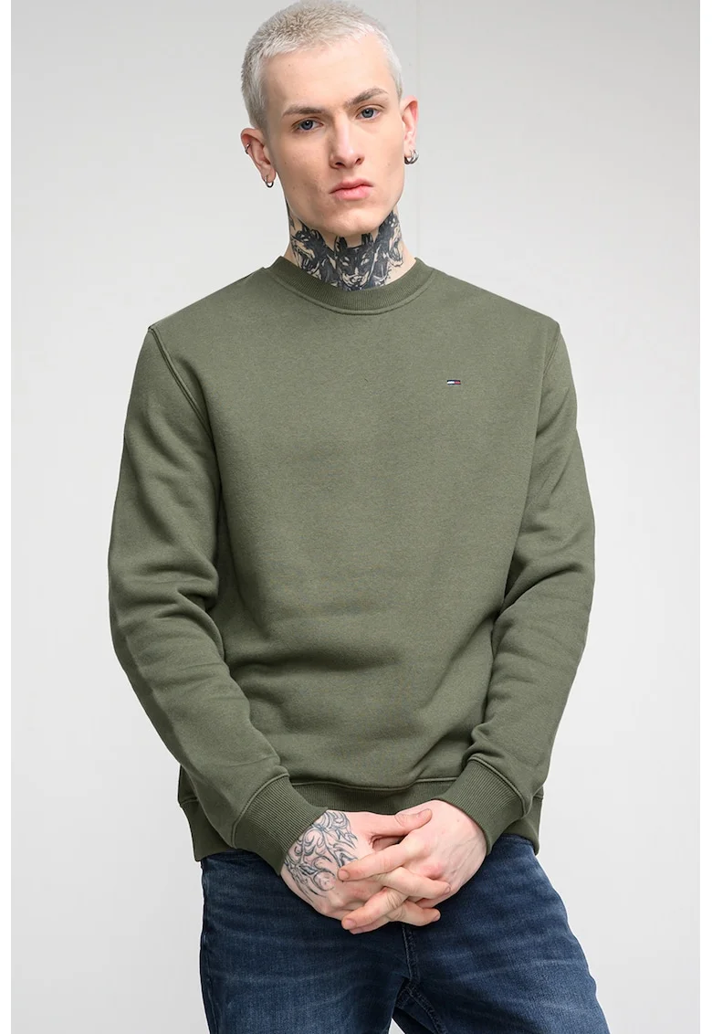 Bluza de trening cu decolteu la baza gatului si logo discret, Verde