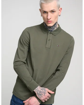 Bluza polo cu model uni, Verde inchis