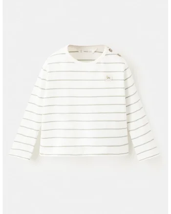 Bluza cu model in dungi si decolteu rotund, Verde pal/Alb murdar