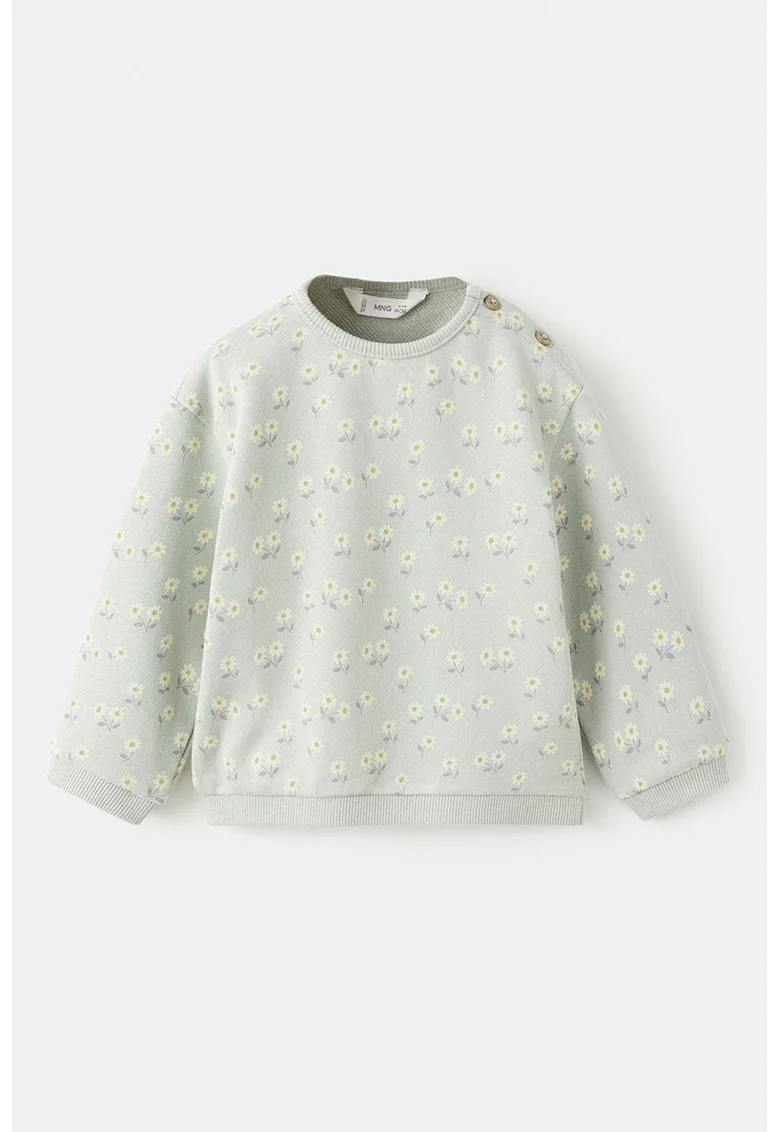 Pulover tricotat cu imprimeu floral, Verde pal