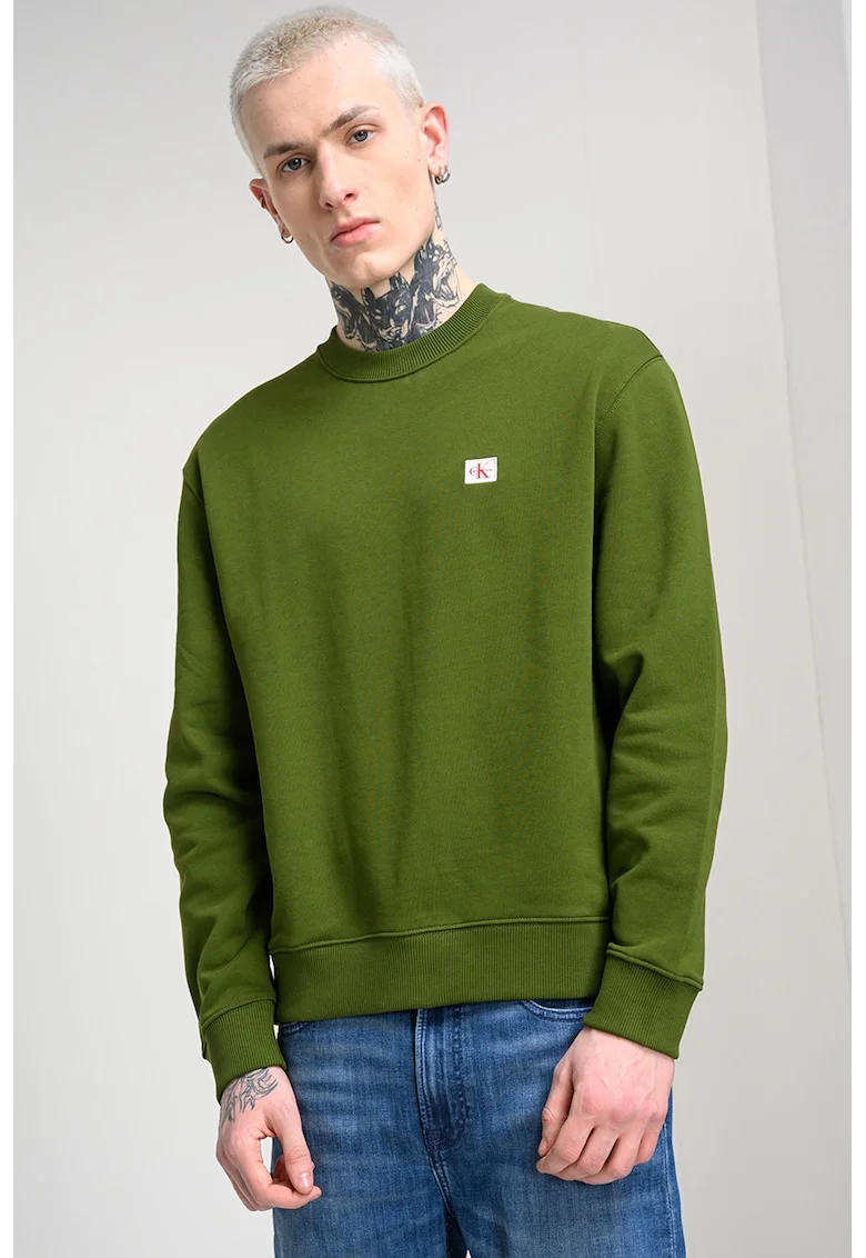 Bluza de trening lejera cu decolteu la baza gatului, Verde