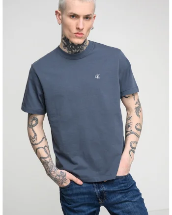 Tricou din bumbac cu decolteu la baza gatului, Albastru prafuit