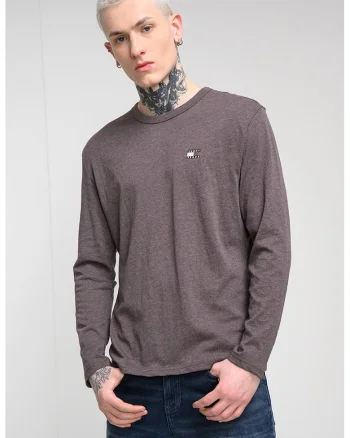 Bluza regular fit cu logo discret pe piept, Maro melange