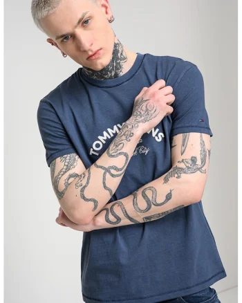 Tricou de bumbac cu decolteu la baza gatului, Albastru prafuit