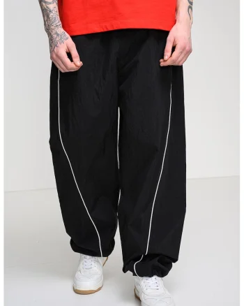 Pantaloni relaxed fit cu snur in talie, Alb/Negru